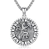 925 Sterling Silver Zodiac Necklace 12 Constellation Jewelry Gifts with 22"+2" Rolo Chain