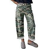 Flamingals Camo Straight Leg Pants for Women Mid Rise Baggy Casual Pants Without Belt