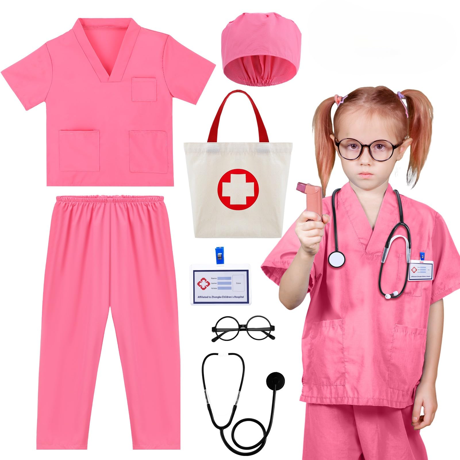GSrenyu 8 Piece Kids Doctor Costume, Child Role Play Costumes, Doctors Outfit Set, Doctor Fancy Dress Costume, Halloween Cosplay Party, Suitable for children aged 5-6 120cm