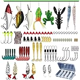 LASOCUHOO Fishing Lures Kit Set, (94Pcs) Spoon Lures, Soft Plastic Worms, Topwater Frog Lures, Fishing Lure for Bass, Trout, 