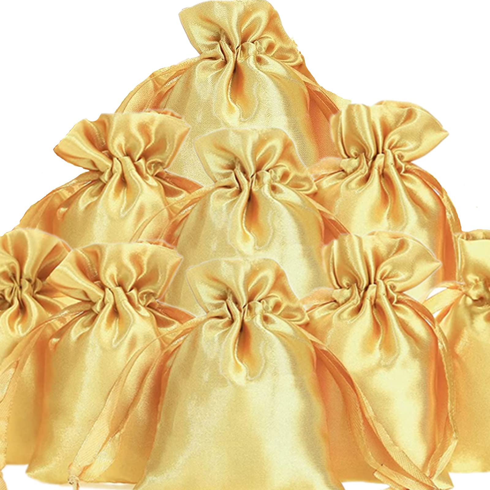 Photo 1 of 50 Pieces 3 x 4 Satin Bags with Drawstring Gift Pouch Mini Jewelry Small Wedding Favor Bags Smooth Soft Satin Fabric Candy Pouches for Baby Shower Decoration(Gold)