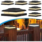 TSUNESLUX Black Solar Post Cap Lights, Fits 5x5 5.5x5.5 6x6 Posts, 6 Pack | Warm White &amp; White Modes | Black Solar Post Cap Lights | Wood &amp; Vinyl Fence Use | Waterproof Deck Patio Garden Porch