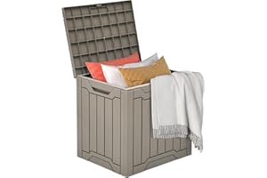 DWVO 30 Gallon Outdoor Storage Box, Weatherproof Lockable Resin Deck Box for Patio Furniture, Pool Accessories, Garden Tools, and Supplies - Brown