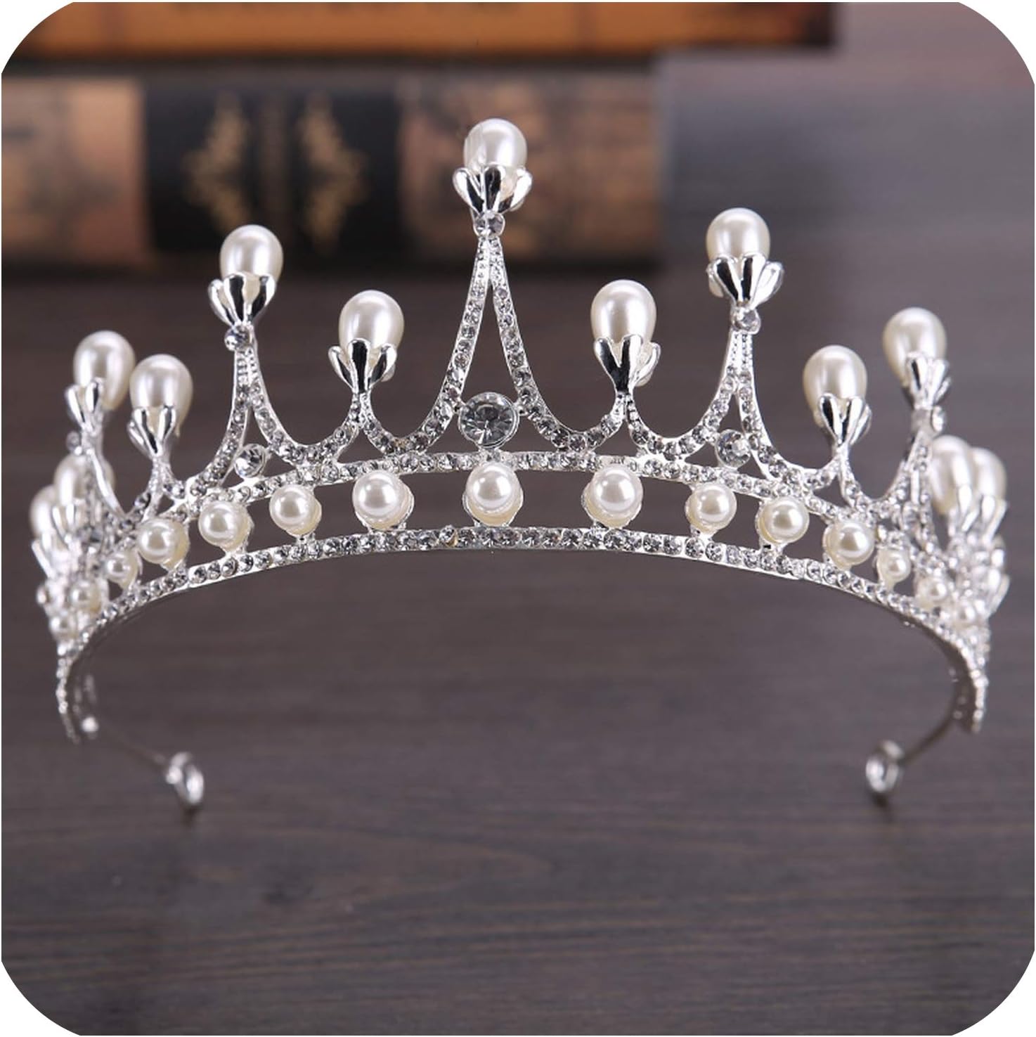 Tiaras simples de plata con perlas y diamantes de imitación, diadema