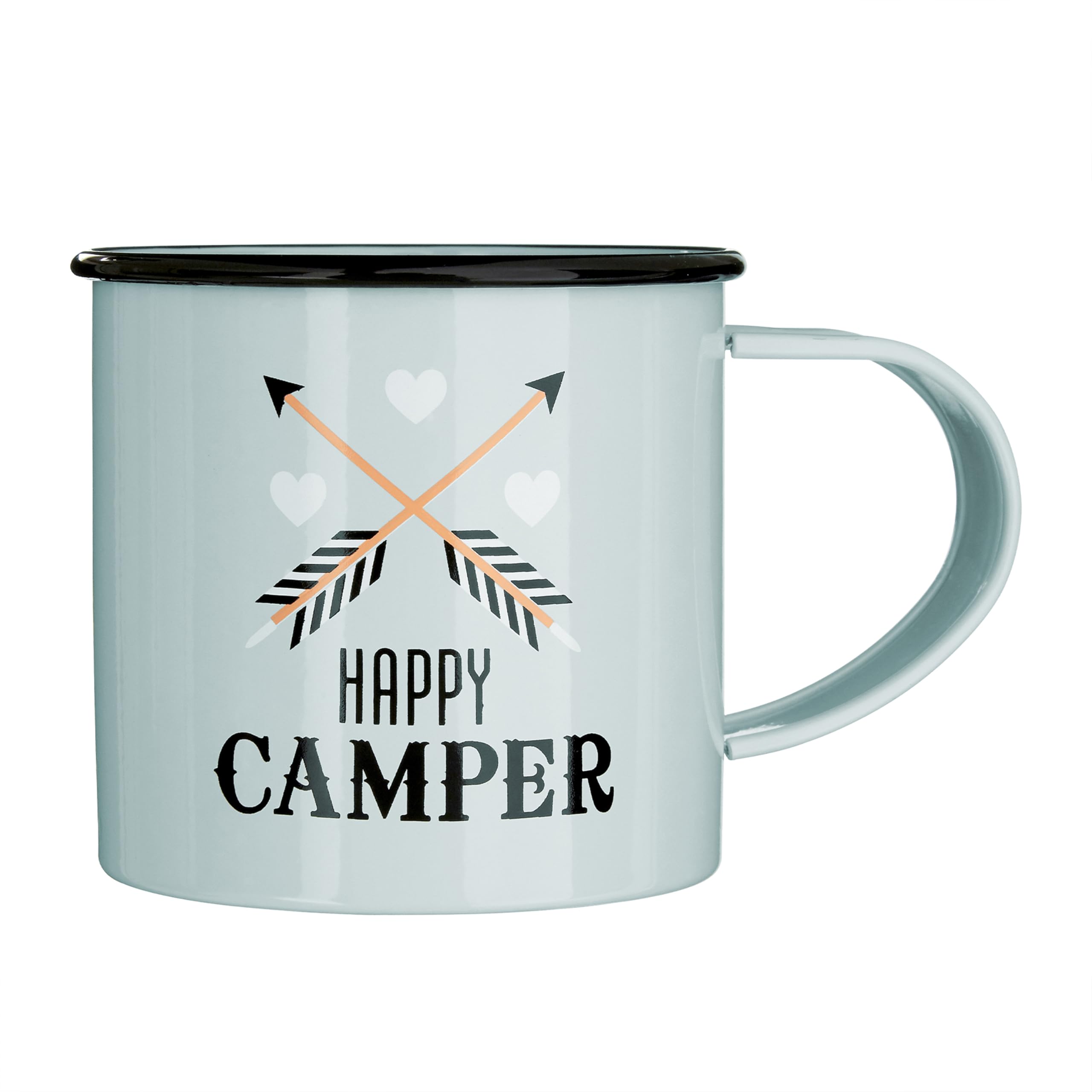Premier Housewares Happy Camper Mug – 350ml Grey Galvanised Steel Camping Mug with Easy-Grip Handle