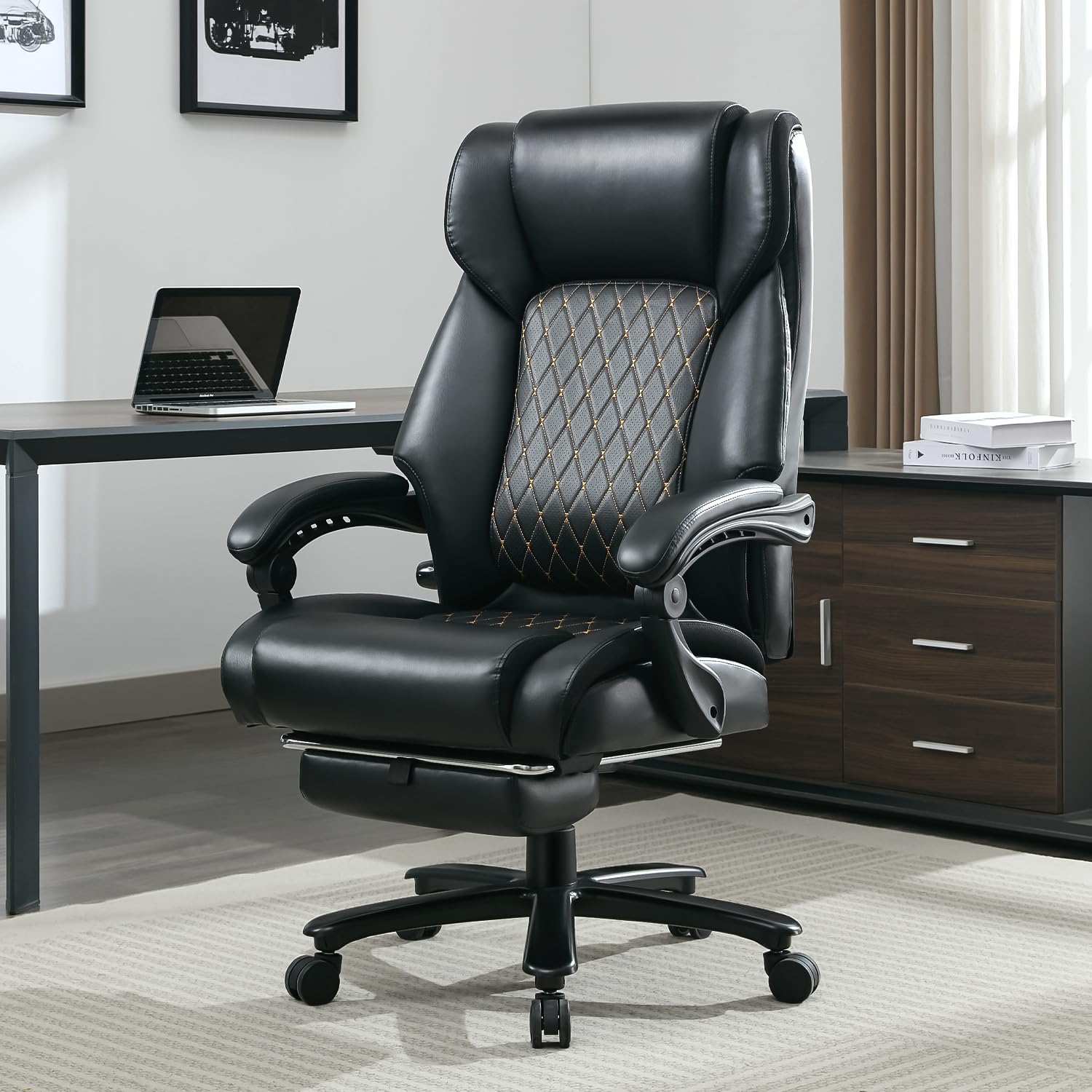 BRTHORY Bürostuhl 200KG mit Lendenwirbelstütze für Rückenschmerzen Ergonomischer Chefsessel, hohe Rückenlehne dick gepolstert Starke Metallbasis leise Räder Schreibtischstühle, 135° 9