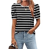 Zeagoo Summer Blouses for Women Puff Sleeve Tops Boho Floral Crew Neck Tunic Shirts Trendy Clothes