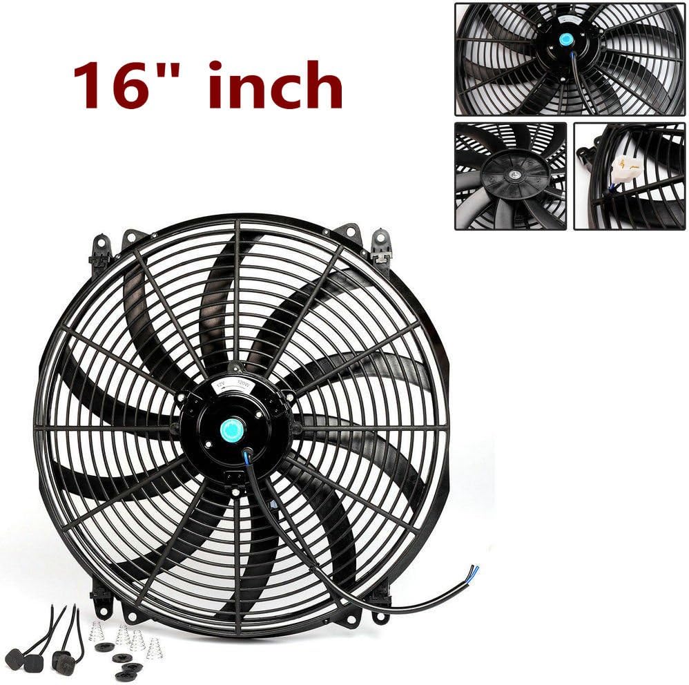 ALLOYWORKS Universal 16" Inch 12V Slim Fan Push Pull Electric Radiator Cooling Fan W/ Mount Kit