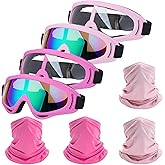 LJDJ Motorcycle Goggles,4 Pack Dirt Bike ATV Motocross Riding Offroad Protective with 4 Pack Neck Breathable Bandana Mask (Light Pink+Rose Pink)