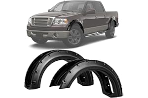 LEDKINGDOMUS Fender Flares Kit Compatible for 2004-2008 Ford F150 Styleside, 2006-2008 Lincoln Mark LT, Dura-Flex Material Smooth Black Finish Front Rear Wheels Pocket Rivet Style