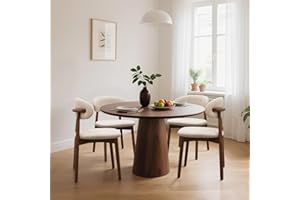 AMOUNICO Farmhouse Dining Chairs Set of 4, Mid Century Modern Fabric Upholstered Kitchen Chairs, Wooden Dining Room Chair with Curved Back for Kitchen Dining Room Restaurant Cafe, Light Camel (Only Chairs)