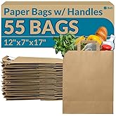 Reli. Paper Grocery Bags with Handles | 55 Pcs Bulk | 12"x7"x17" | Kraft Brown Paper Bags, Large | Use for Grocery, Take-Out, Restaurant, Retail, Shopping