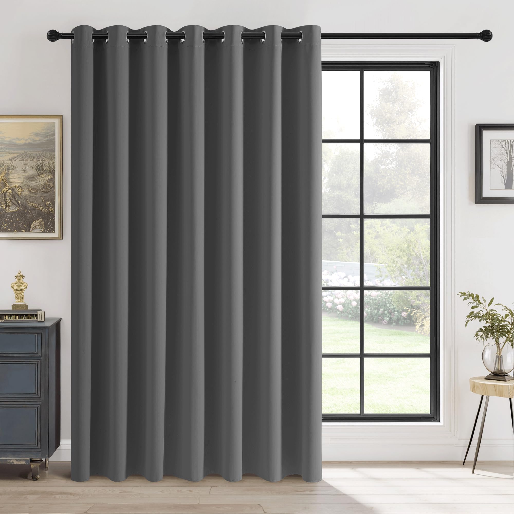 RYB HOME Sliding Door Curtains Blackout, Thermal Insulated Privacy Room Divider Curtain for Living Room/Bedroom/Patio Door, Extra Wide Partition Wall Divider, W100 x L90, Grey, 1 Panel Image
