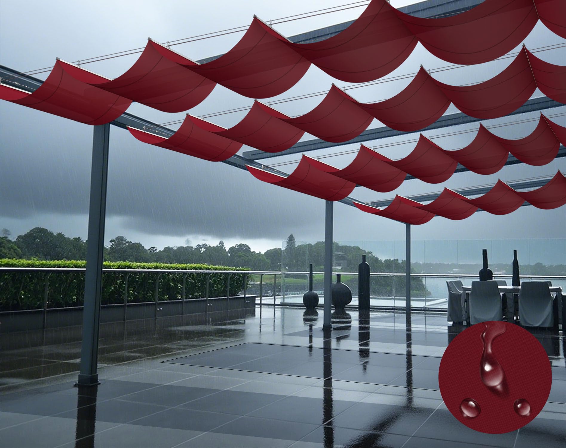 SunnyRoyal Red 4'x9' Waterproof Pergola Shade Cover