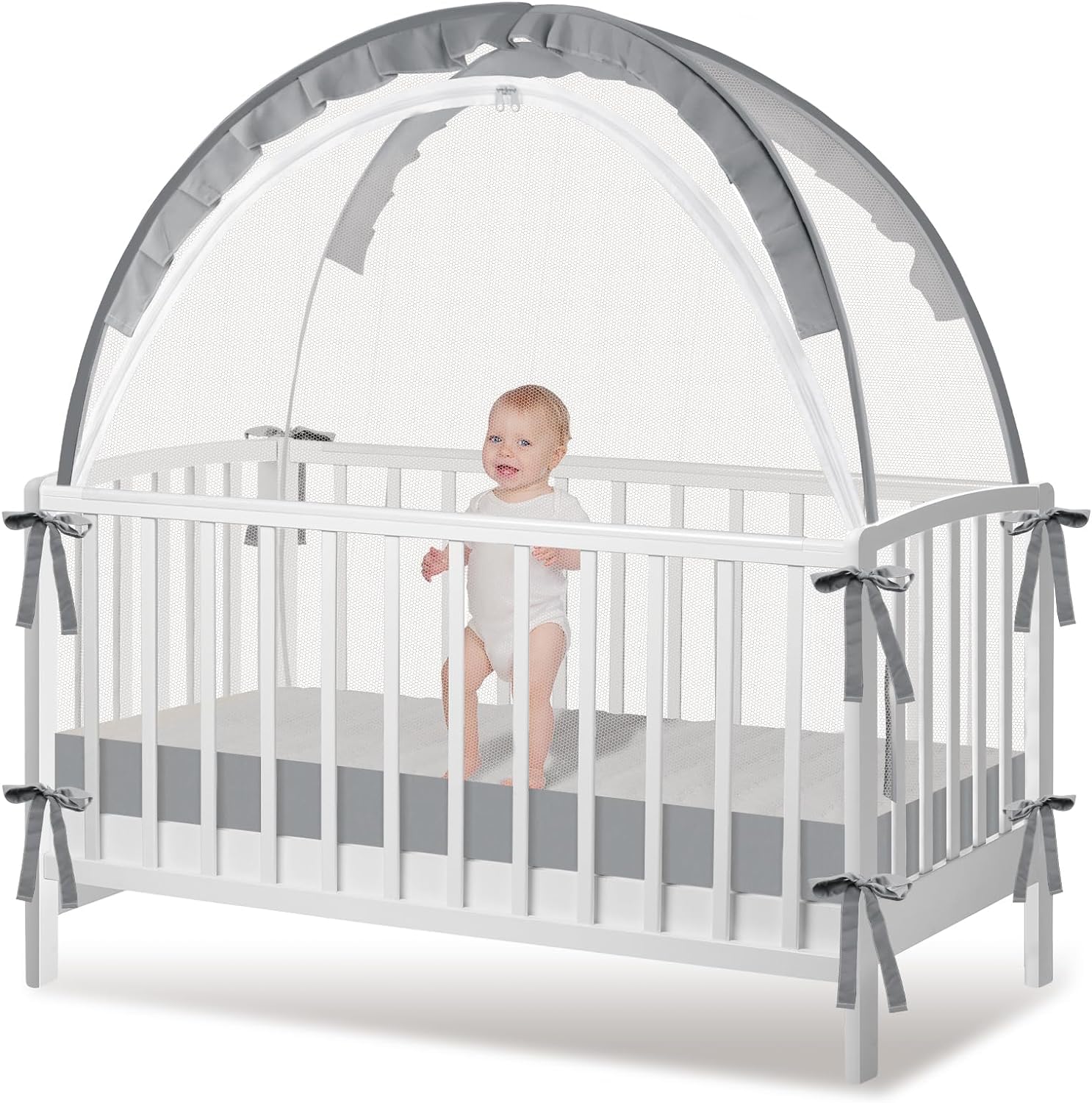 Mosquito Net, Mosquito Net, Crib Tent for Baby Cot, Cot, Crib Net, Foldable Crib Tent with Transport Bag (Grey, 70 x 140 cm)