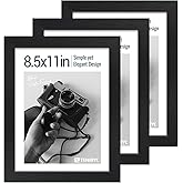 TENIBYC 8.5x11 Picture Frame Set of 3 - Black Woodgrain, Solid Wood & HD Tempered Glass, Table Display or Wall Hanging