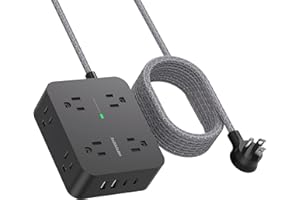 HANYCONY Power Strip Surge Protector 10 Ft Cord, Extension Cord Flat Plug with 8 Outlets 4 USB Ports(2 USB C), Wall Mount, Desk Charging Sation for Home Offcie