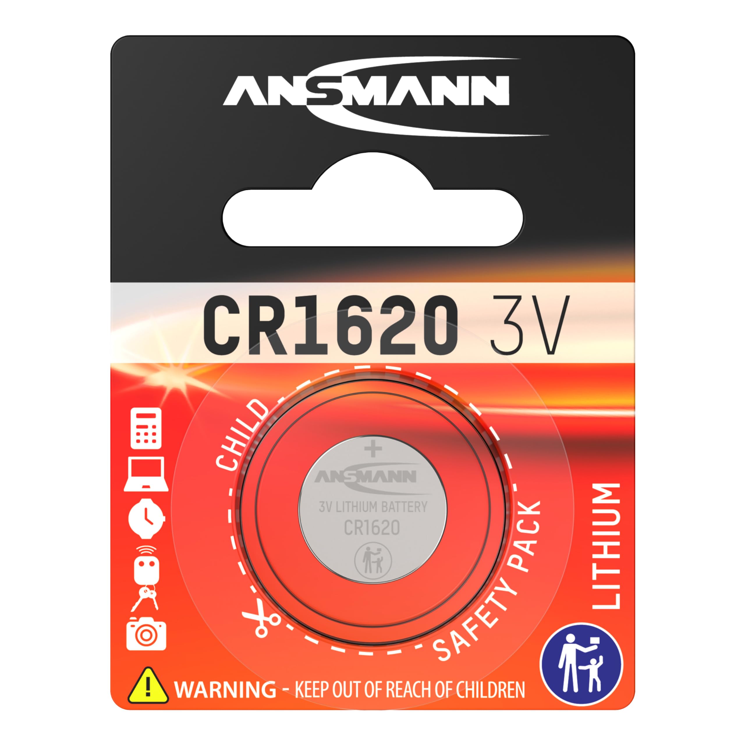 ANSMANN 5020072 CR1620 Coin Battery [Pack of 1] Lithium 3V Button Cell