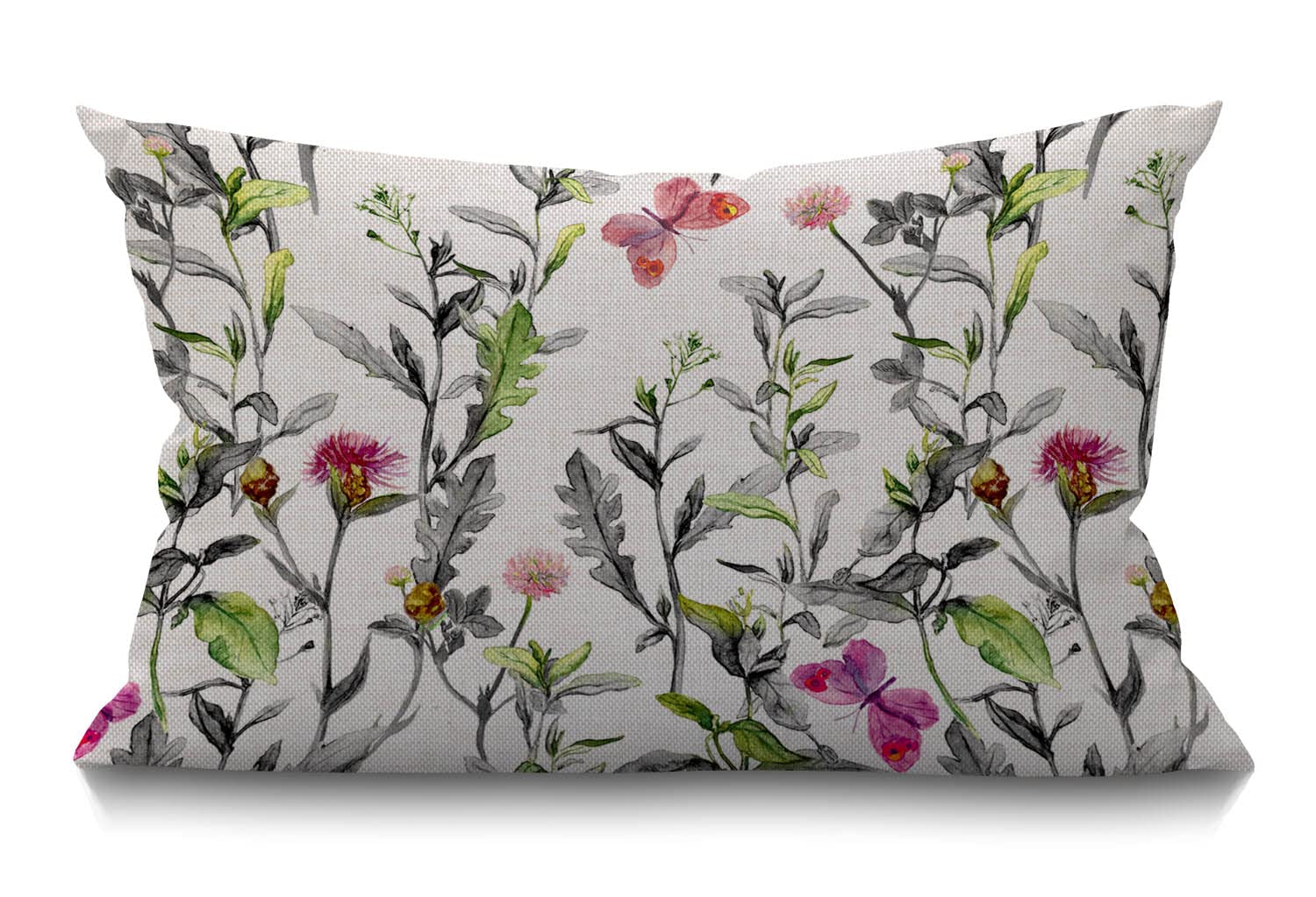 BGBDEIA Cushion Cover Herbs Meadow Garden Flowers Grass Watercolor Floral Beautiful Butterfly Rectangular Throw Pillow Cover for Couch Sofa Home Decor Cotton Linen 30 x 50 cm 12x20 Inch