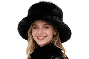 Andtry Faux Fur Bucket Hat for Women Fuzzy Wide Brim Winter Warmer Fisherman Cap