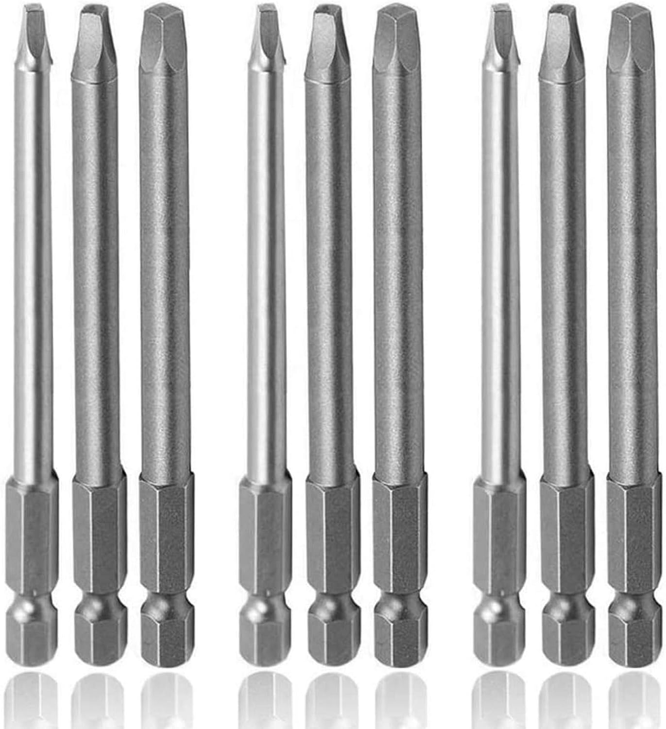 50mm Square Head Screwdriver Bit Set with 1/4 Inch Hex Shank, S2 Steel