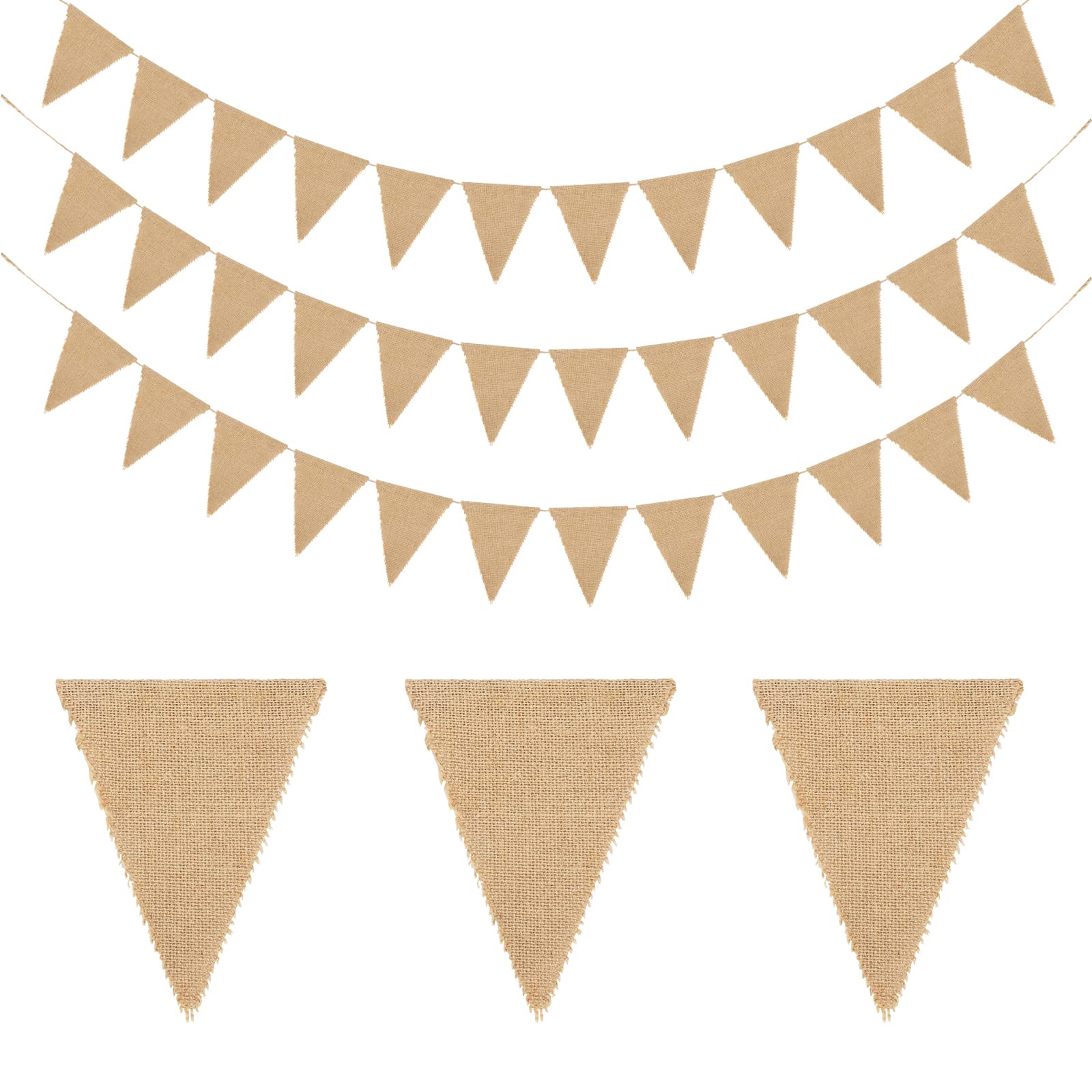 jijAcraft 60PCS Rustic Hessian Bunting Banner: 20M Garden Outdoor Bunting, 13X17CM Linen Burlap Triangle Flags Hessian Banner for Wedding Favours,Baby Showers, Room or Garden Decorations
