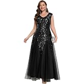 Ever-Pretty Plus Women's Maxi Sequin Plus Size Formal Dresses Evening Gown | V-Neck, Sleeveless, High Stretch, Plus Size Formal Wedding Guest Dress Mother of the Bride Dresses