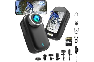 Bextgoo Action Camera, Body Camera 4K, 64GB Waterproof POV Camera IP65, Mini Body Cam with 1200 mAh Battery for Vlogging, Travel, Thumb Action Cam for Skiing Motorcycle Cycling