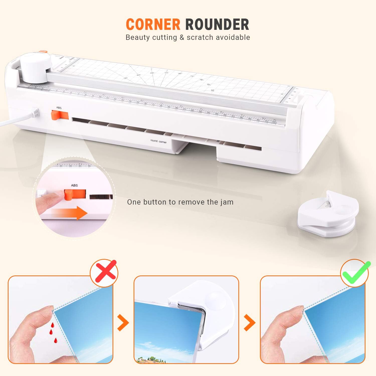 Laminator, A4 Thermal Laminating Machine with 2 Roller Systems, 5 in 1 with Corner Rounder, 20 Pouches, Photo Frames Set, Paper Trimmmer - MTL02 : Office Products