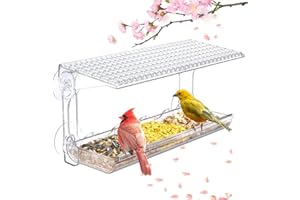 SUNALLY Window Bird Feeder for Outdoors, Clear Bird Feeders Window Mounted with Strong Suction Cups, Transparent Birds House Outside Wild Watching for Garden, Yard, Elderly Kids Viewing