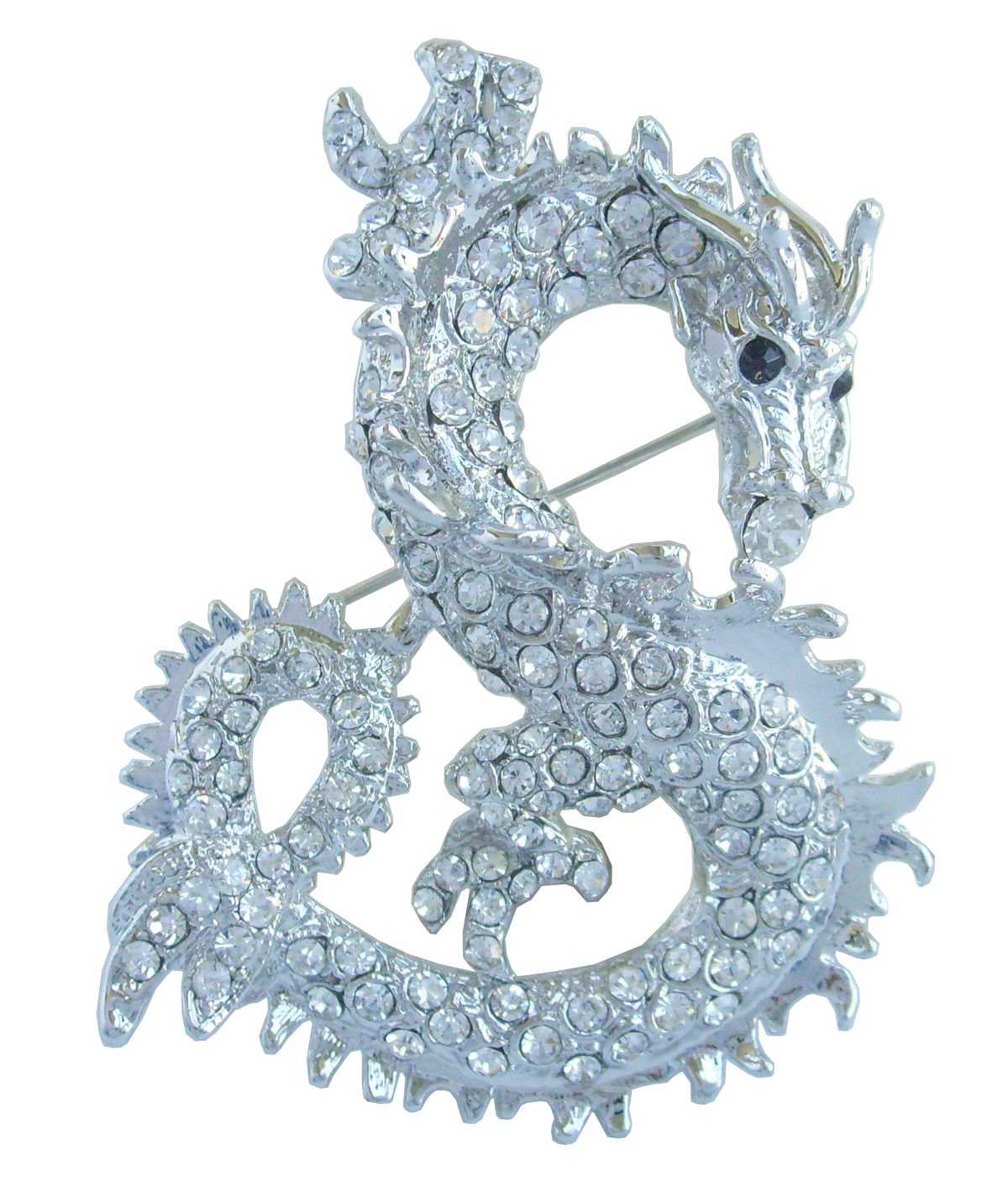 Sindary 2.36" Austrian Crystal Unique Animal Dragon Brooch Pin Pendant Silver-Tone Clear UKB2980