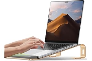 JCZT Aluminum Laptop Stand, Notebook Stand with Wrist Rest, Ergonomic Detachable Laptop Mount, Computer Stand Compatible with 10-17'' All Laptops Such as MacBook Air Pro/HP/Dell/Lenovo, Gold
