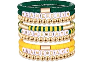 NLCAC 9 Pack Game Day Bracelets Stackable Heishi Beaded Stretchy Bracelet Preppy Jewelry Baseball Football Team Bracelets Sports Fan Accessories Gifts