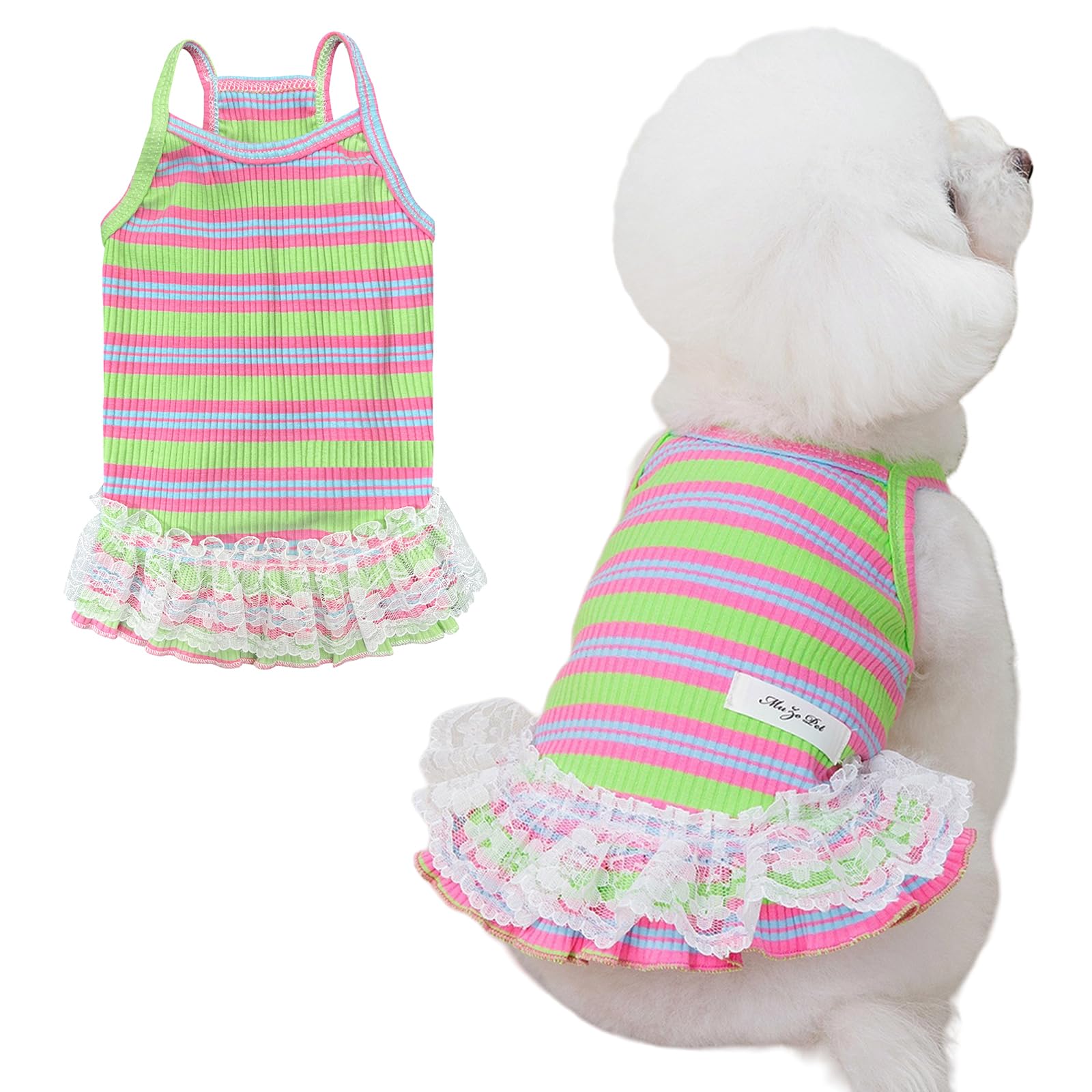 Winmany Dog Summer Clothes Puppy Sleeveless Striped Vest T-Shirt Pet Cat Tutu Skirt Dresses for Small Medium Cat Dog (Green, L)