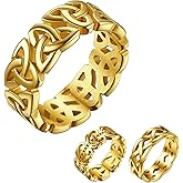 Bestyle Celtic Knot Band Rings for Men Women, Stainless Steel Irish Finger Ring Viking Wedding Bands Jewelry Gift Wedding Promise (14-Gold-Style03)