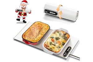 VYRANEXA Warming Mat for Food - Space-Saving, Fits Two Baking Dishes, 7 Temp Settings, 4h Auto Shut-Off, Durable Silicone Surface, Easy to Clean, Perfect for Parties and Everyday Use (White, Medium)
