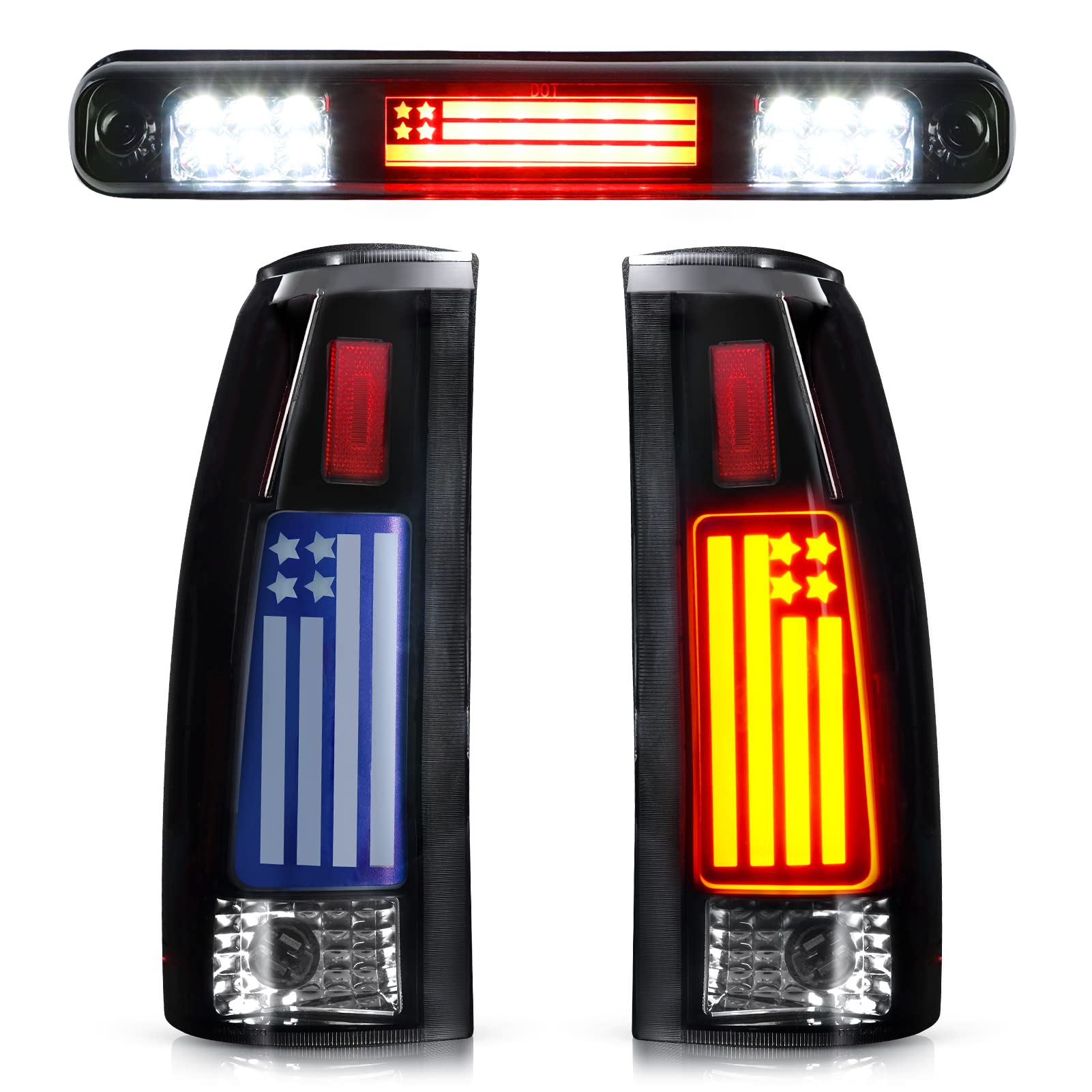 Photo 1 of Tail Light Assembly + 3rd Brake Light Fit for Chevy GMC C/K 1500 2500 3500 88-99, for Chevy Silverado 94-98, for Blazer 92-94, Pickup Truck Taillights and High Mount Stop Light, 3 Pcs, Smoke Lens