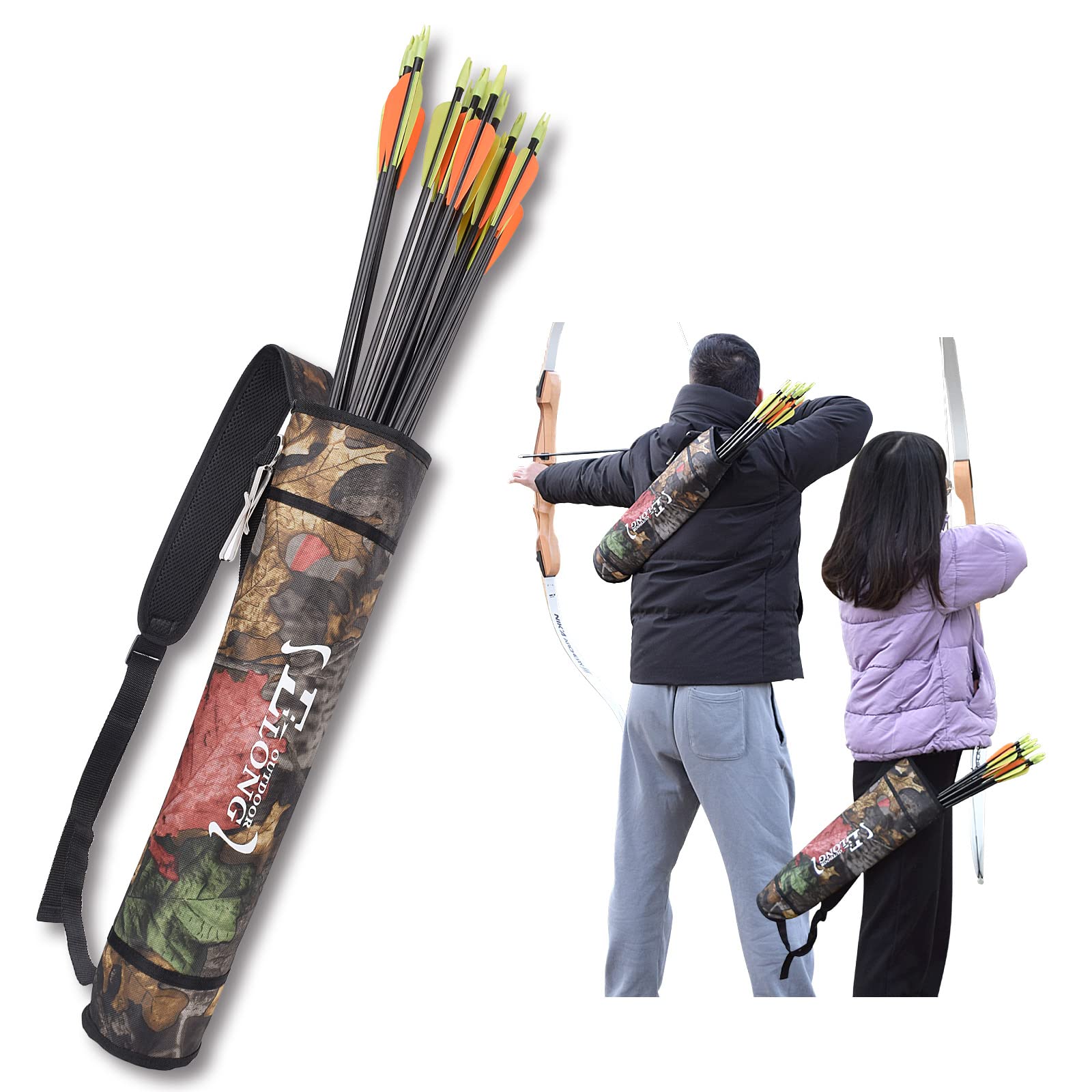 Elong Archery Quiver Back Arrow Quiver Holder Adjustable Compound Recurve Bow Hunting Target Exercise for Teenagers and Adults CAMO