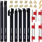 LYMMIYTC 3/8" 10mm Indexable Lathe Turning Tool 21Pcs Kit- 7Pcs Metal Lathe Tools Holder Set with 14Pcs Carbide Insert Turnin