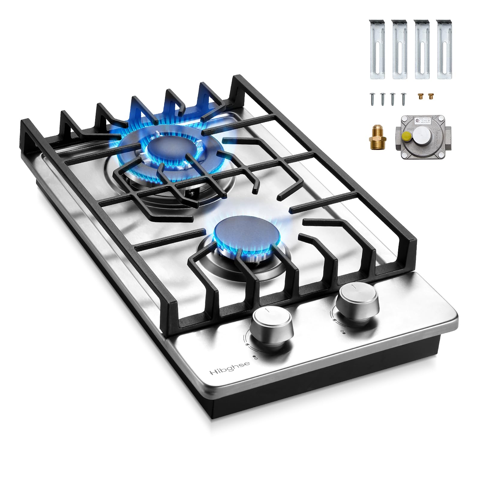 Photo 1 of 2 Burner Propane Stove, Hibghse 12 Inch Gas Cooktop Built-in Gas Stove NG/LPG Convertible Stainless Steel Stove Burner with Thermocouple Protection for Kitchen, Apartment, Outdoor, RVs