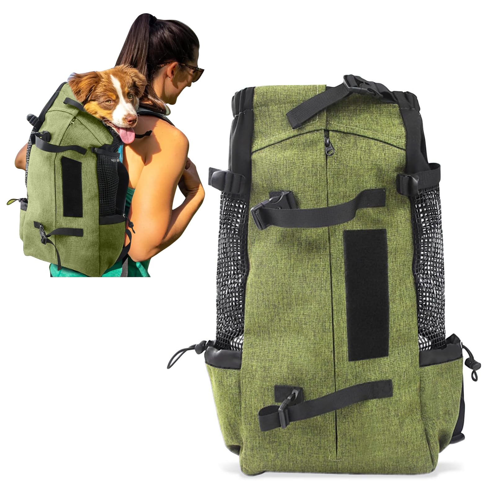 PETCUTE Dog Carrier Backpack Travel Bag Backpack for Dog Cat Breathable Pet Carrier Backpack with Comfortable Thick Shoulder Strap for Pet up to 10KG Grass green