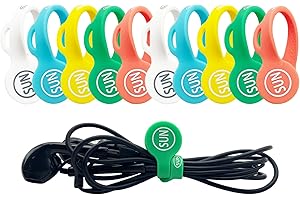 SUNFICON 10 Pack Cable Clips Organizers Earbuds Cord Organizers Magnetic Cable Clips Bookmark Whiteboard Noticeboard Fridge Magnets Keychain Headphone Cord Manager Keeper Ties Straps, Assorted Color