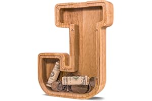 JOOMLAFLY Wooden Letter Piggy Bank for Kids Larger Letter Piggy Bank for Boys and Girls Personalized Piggy Bank Initial Coin Bank Wood Kids Money Bank for Birthday and Festival