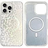 SAKUULO Magnetic for iPhone 16 Pro Case Silver Leopard Print Pattern [Compatible with MagSafe] [with Screen Protector] Wireless Charge Strengthen Protection Cover (6.3")