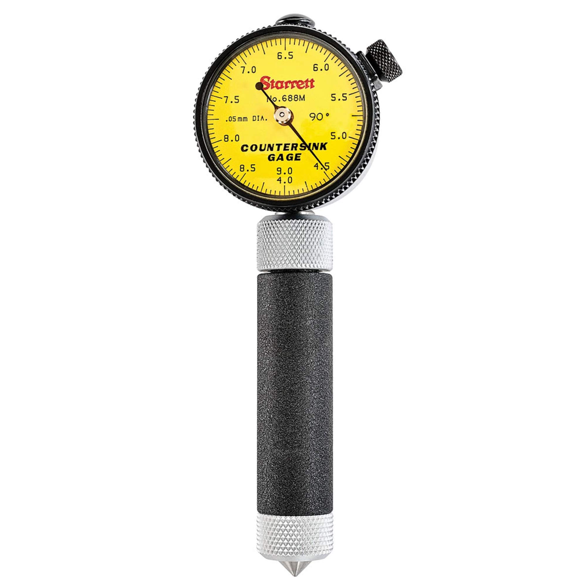 Starrett 688M-2Z Millimetre Reading Countersink Gauge With Yellow Dial, 90 Degree Angle, 4-9mm Range
