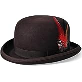 Mens Bowler Hat 100% Wool Black Womens Derby Hats with Feather Costume Hats Short Brim Felt Fedora Hat Dress Up