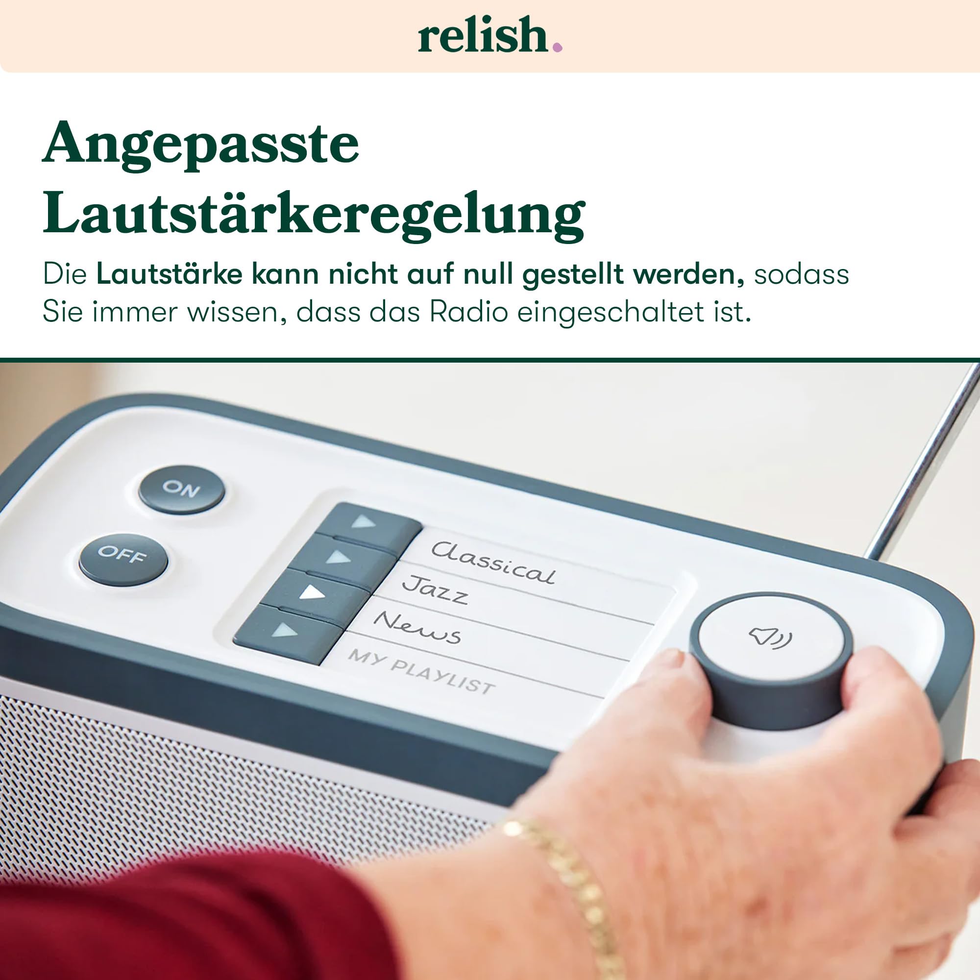 Relish – Tragbares, einfaches DAB/DAB+/FM Radio und MP3-Musikplayer mit USB für Senioren, Demenz und Alzheimer-kranke sowie Sehbehinderte – große Tasten, einfaches Design, leicht zu bedienen 6