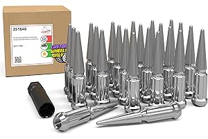 Wheel Accessories Parts 24 Pcs M14x1.5 14x1.5 Thread Spiked 4.4" Long Lug Nuts Chrome Truck Spline Hex Fits Chevy Silverado GMC Sierra RAM 1500 Ford F150 Bronco (Raptor Only)