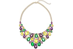 ARATLENCH Mardi Gras Necklace Sparkly Rhinestone Crystal Beads Choker Necklace Statement Chunky Purple Green Gold Crystals Collar Necklace Mardi Gras Carnival Party Jewelry Accessories Gift