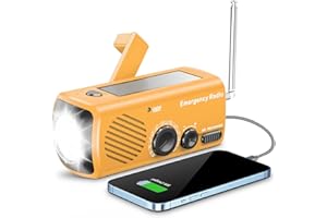 YEWEI Emergency Manual Radio with LED Flash, AM/FM Portable Weather Radio, Mobile Phone Charger with Power Bank, USB Charging and Solar Camping in Emergency Situations(Yellow)